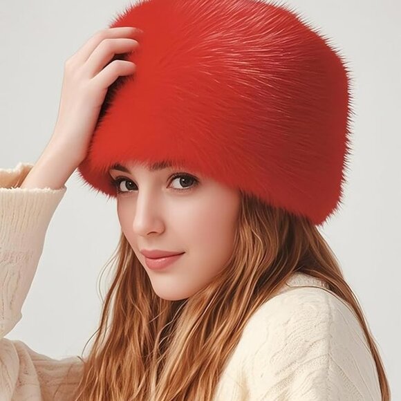 Winter Cossack Faux Fur Red Hat